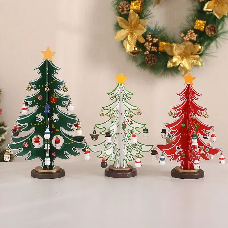 2025 Christmas Tree Children's Handmade Wooden DIY Stereo Wooden Christmas Tree Scene Layout Decorations Ornaments Decorations