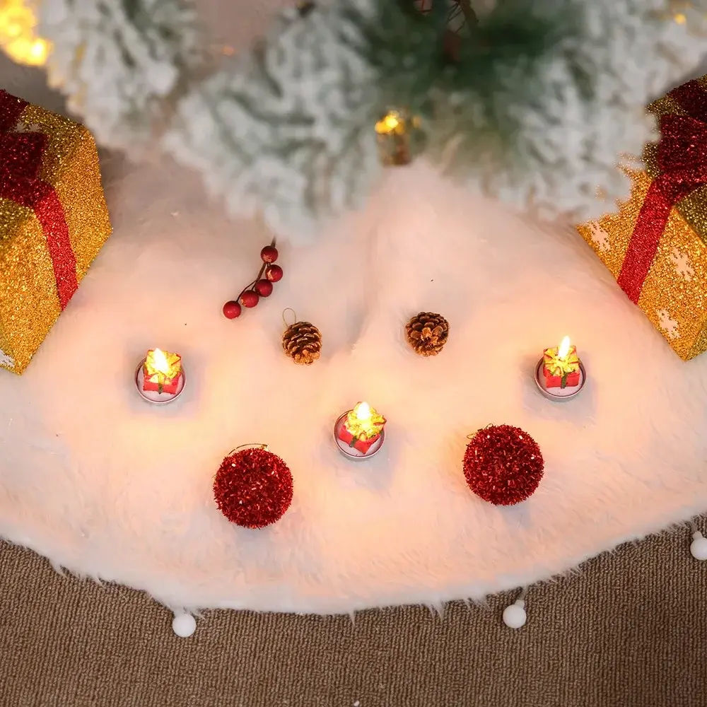 78/90/122cm Christmas Tree Skirt Desktop Xmas Tree Snowflake White Fur Base Mat Carpet 2024 Christmas Decorations Home Navidad
