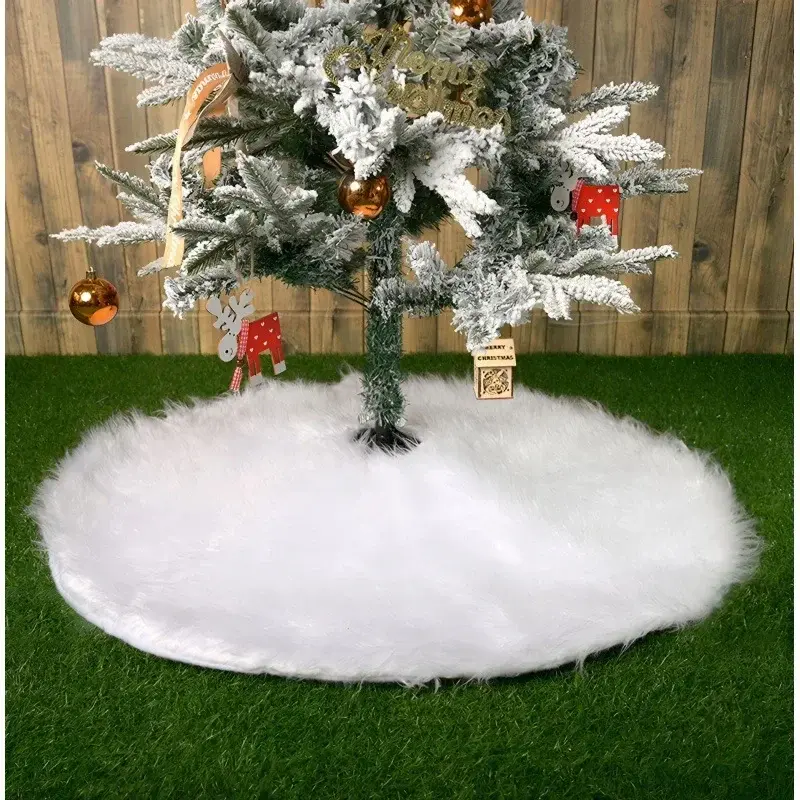 78/90/122cm Christmas Tree Skirt Desktop Xmas Tree Snowflake White Fur Base Mat Carpet 2024 Christmas Decorations Home Navidad