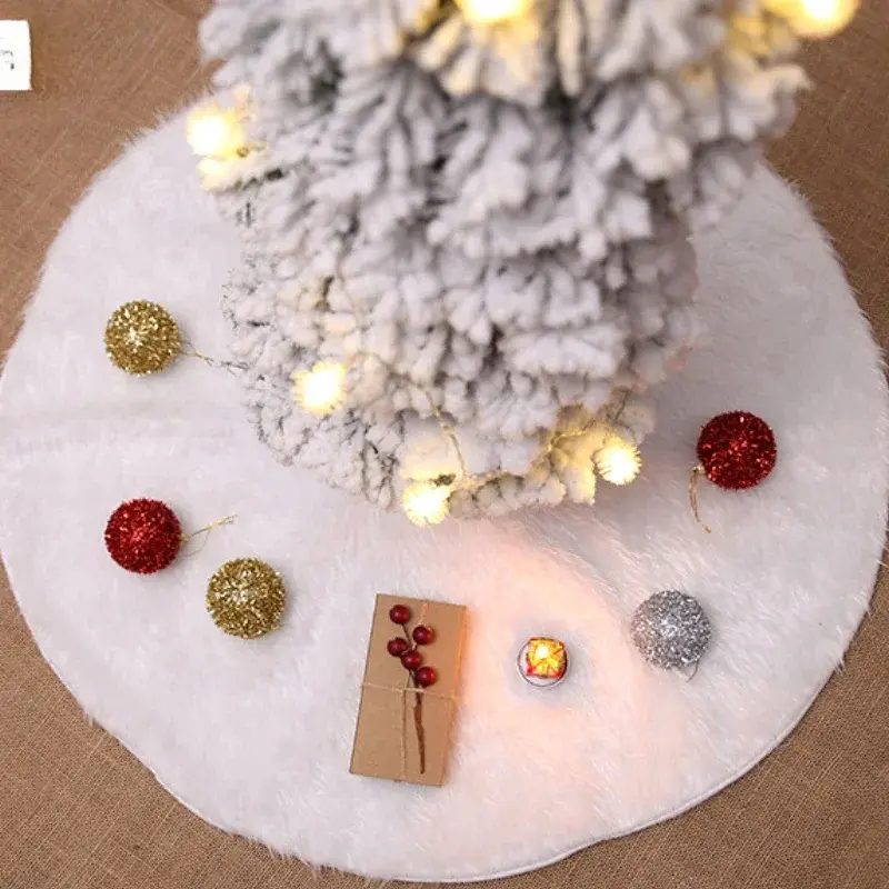 78/90/122cm Christmas Tree Skirt Desktop Xmas Tree Snowflake White Fur Base Mat Carpet 2024 Christmas Decorations Home Navidad