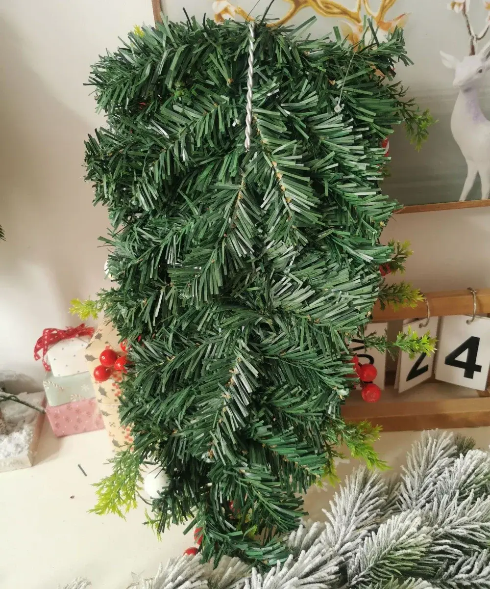 50CM Christmas Wreath Candy Upside Down Tree Garland Artificial Xmas Ornament Porch Window Door Wall Hanging Decoration