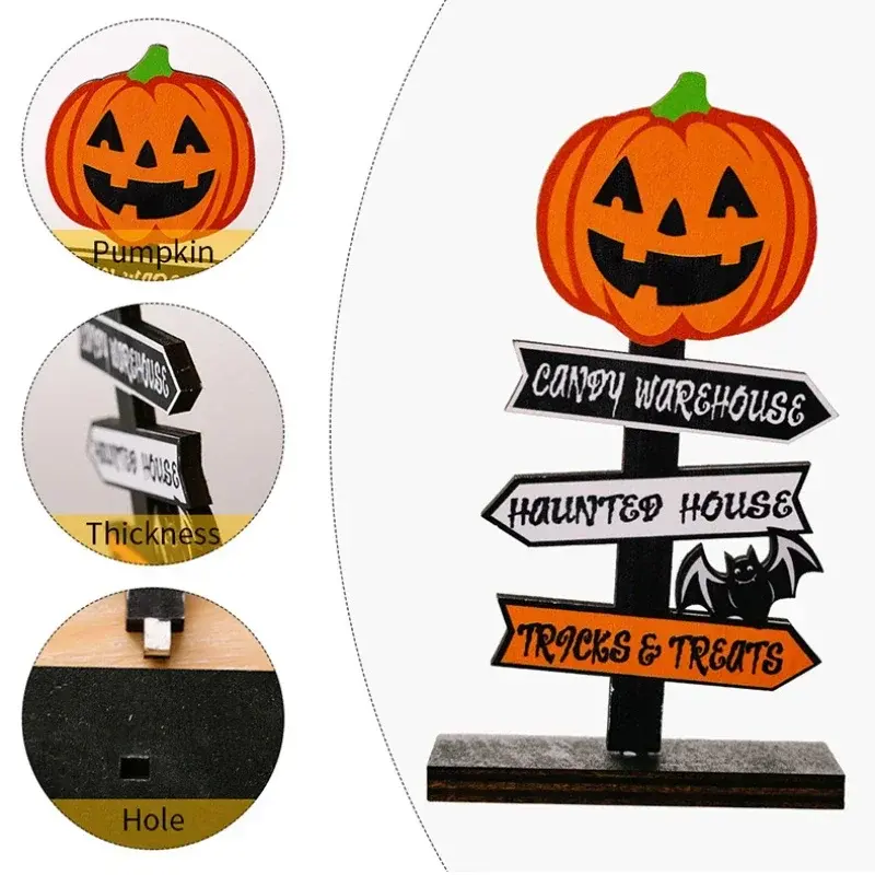 Halloween Wooden Tabletop Centerpieces Pumpkin Ghost Sign Spooky Halloween Ornament Halloween Holiday Party Props Model