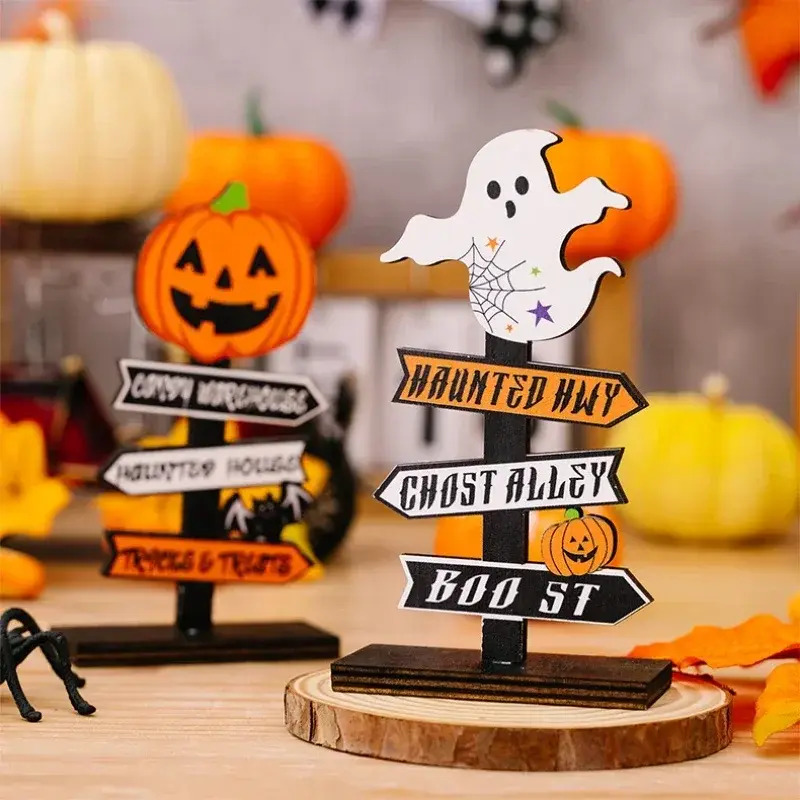 Halloween Wooden Tabletop Centerpieces Pumpkin Ghost Sign Spooky Halloween Ornament Halloween Holiday Party Props Model