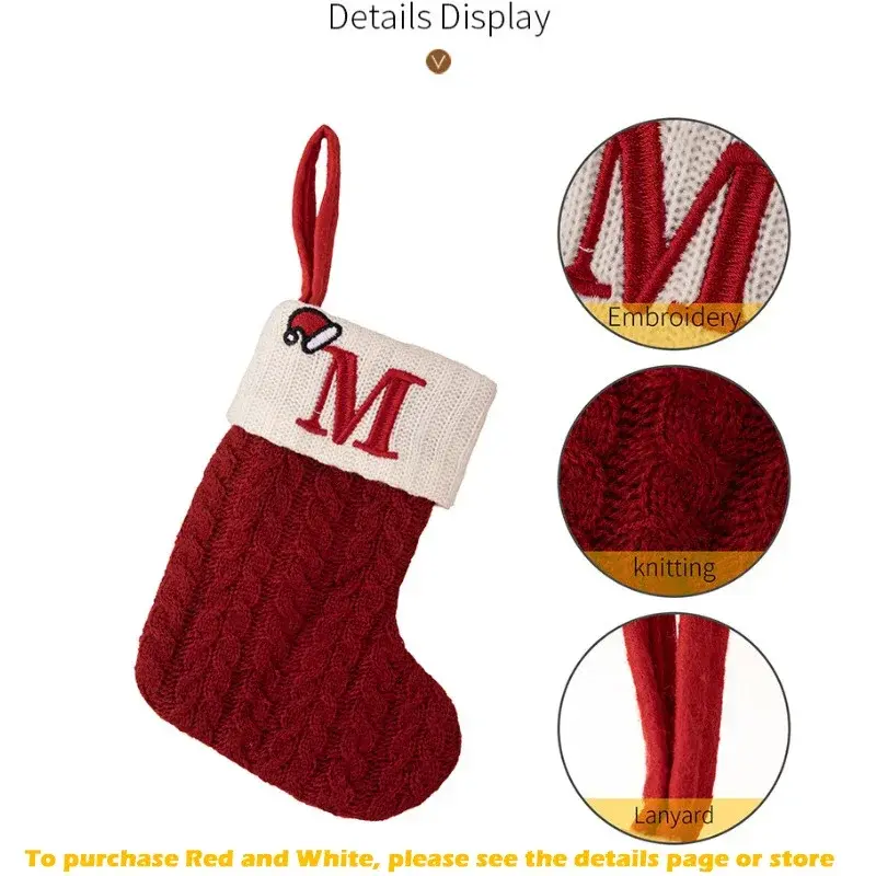 Christmas Socks Knitting Snowflake Letter Stocking Christmas Decoration for Home Xmas Tree Ornament Navidad Natal Decor 2024