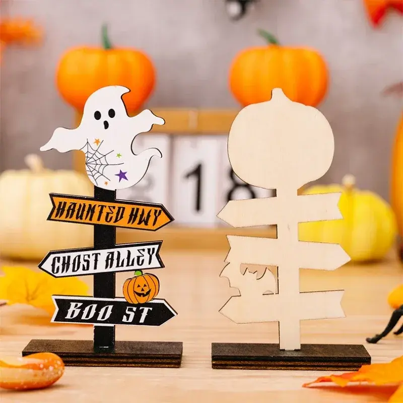 Halloween Wooden Tabletop Centerpieces Pumpkin Ghost Sign Spooky Halloween Ornament Halloween Holiday Party Props Model