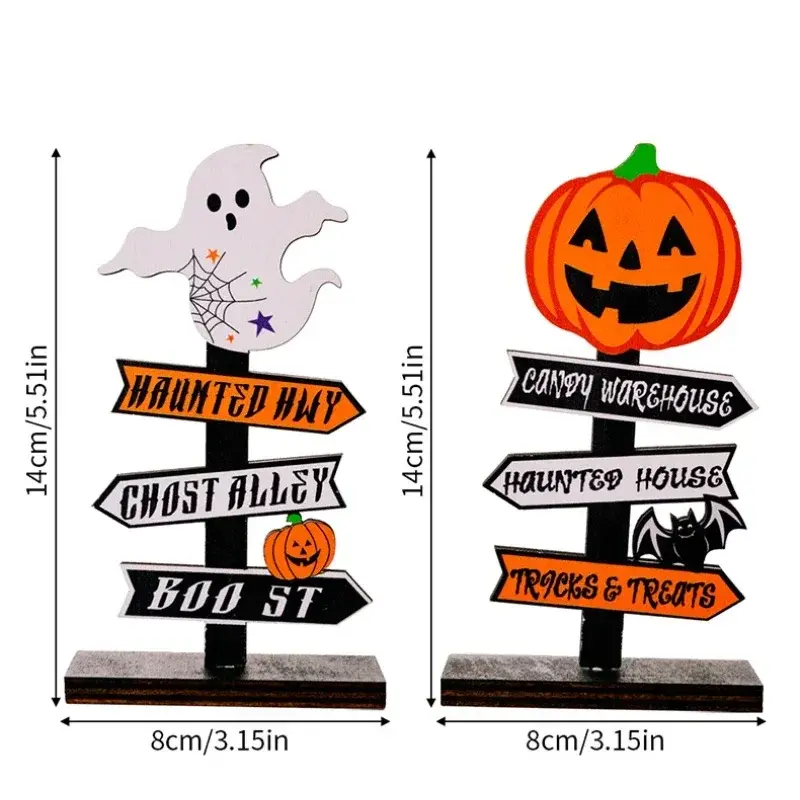 Halloween Wooden Tabletop Centerpieces Pumpkin Ghost Sign Spooky Halloween Ornament Halloween Holiday Party Props Model