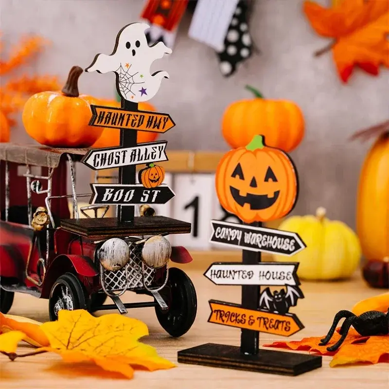 Halloween Wooden Tabletop Centerpieces Pumpkin Ghost Sign Spooky Halloween Ornament Halloween Holiday Party Props Model