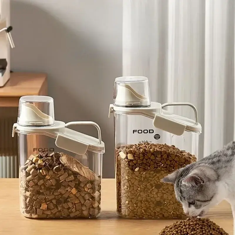 Dog Cat Food Pail Plastic Storage Tank with Measuring Cup Container Moisture-proof Sealed Jar Pet Supplies Accessories 2/2.8L