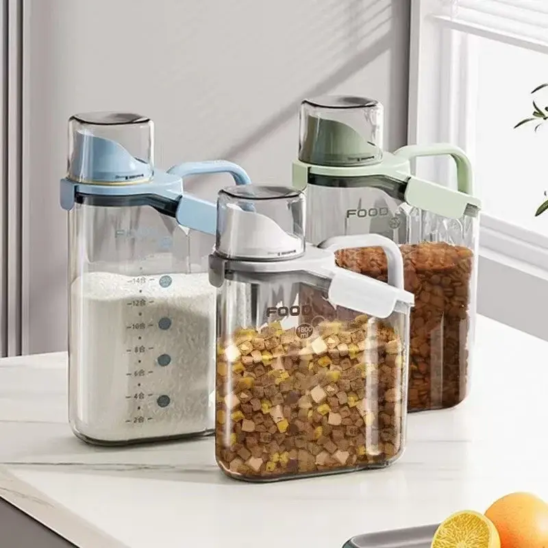 Dog Cat Food Pail Plastic Storage Tank with Measuring Cup Container Moisture-proof Sealed Jar Pet Supplies Accessories 2/2.8L