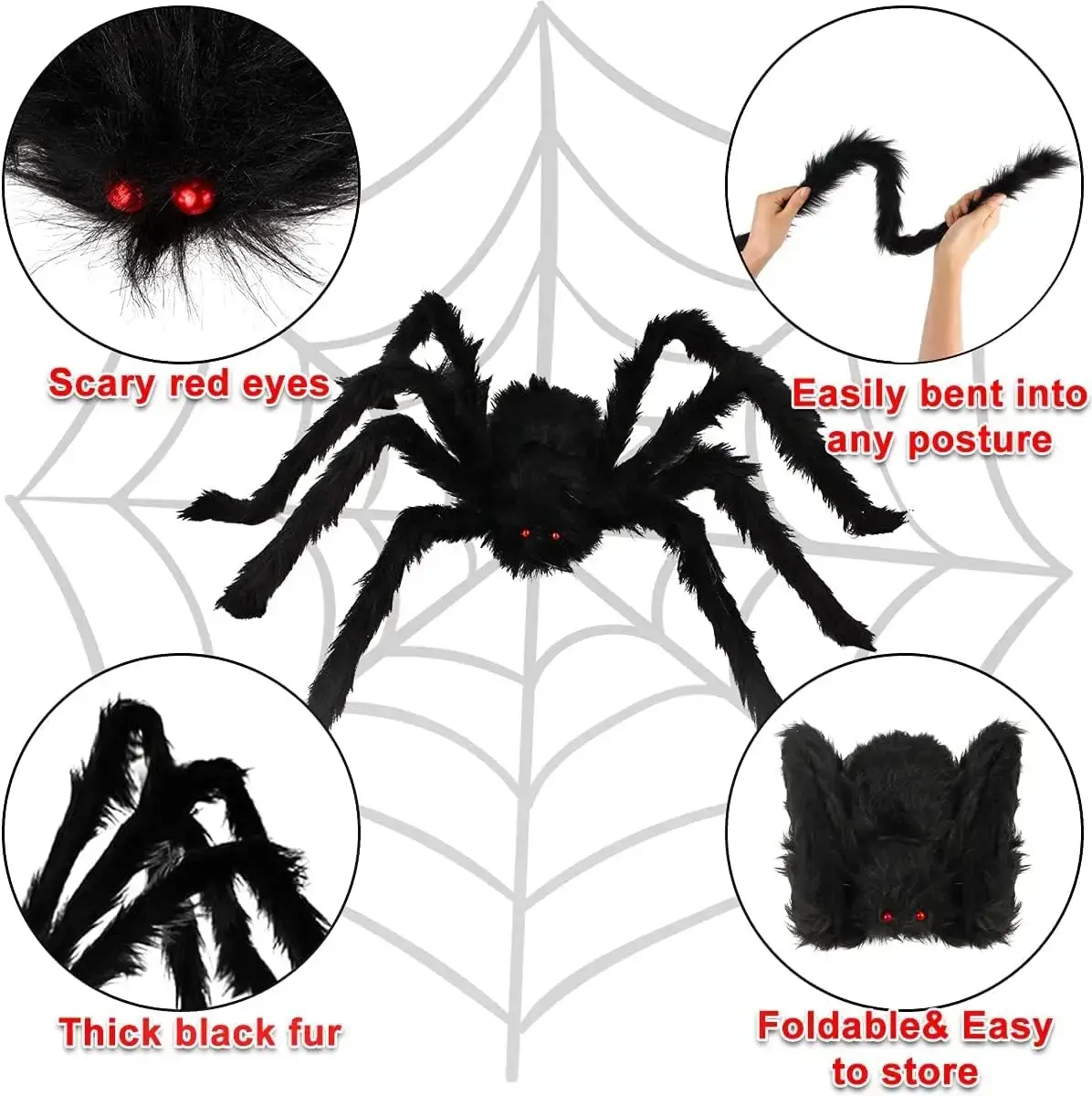 Halloween Giant Black Plush Spider Decoration Haunted House Prop Indoor Outdoor Decor Outdoor Spider Decoration Party Supplies