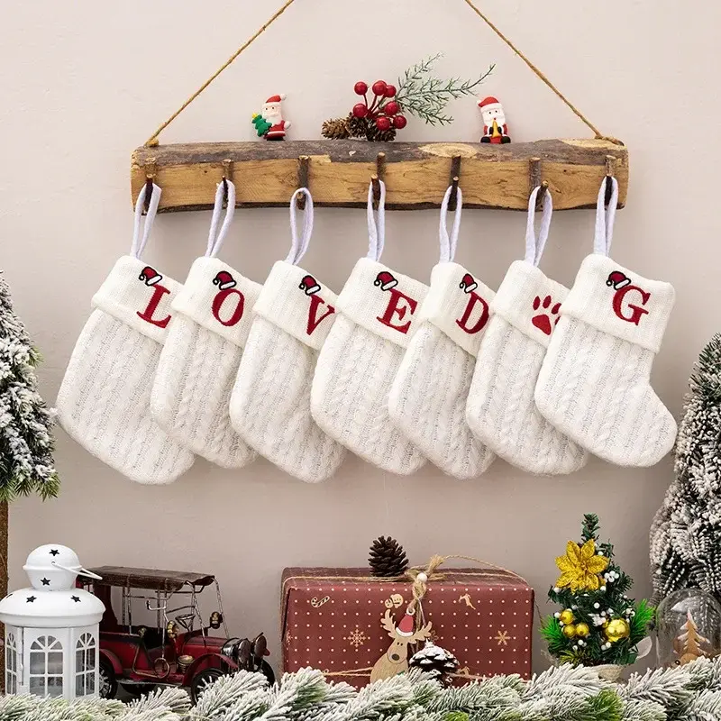 Christmas Socks Knitting Snowflake Letter Stocking Christmas Decoration for Home Xmas Tree Ornament Gift Navidad Natal 2024