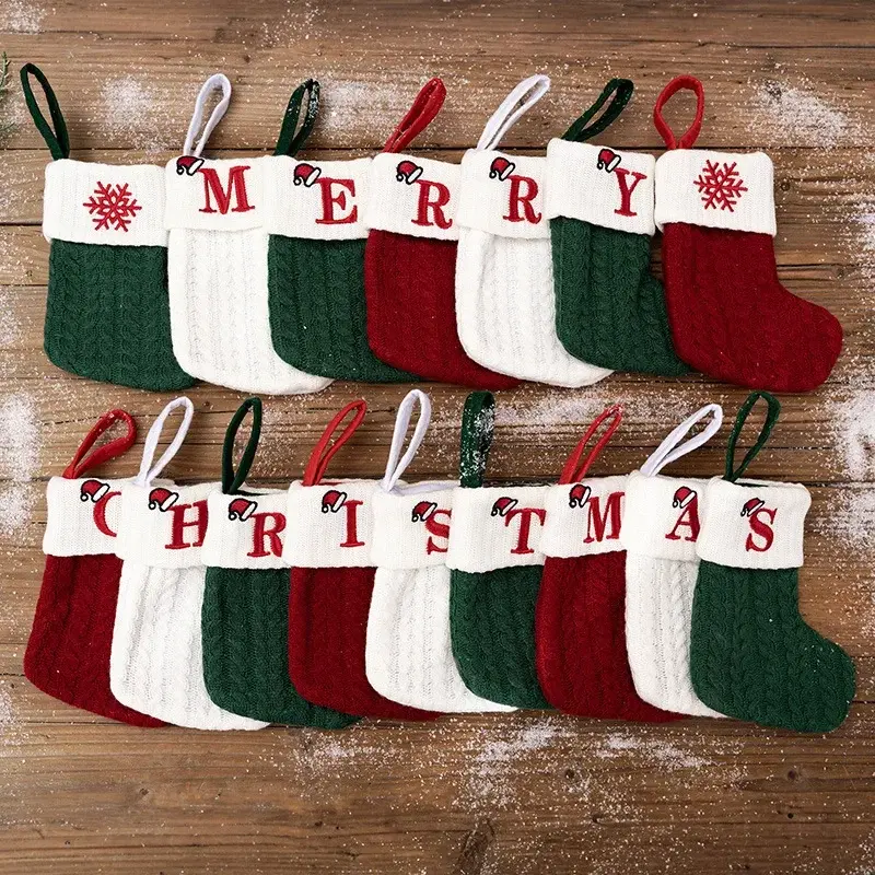 Christmas Socks Knitting Snowflake Letter Stocking Christmas Decoration for Home Xmas Tree Ornament Gift Navidad Natal 2024