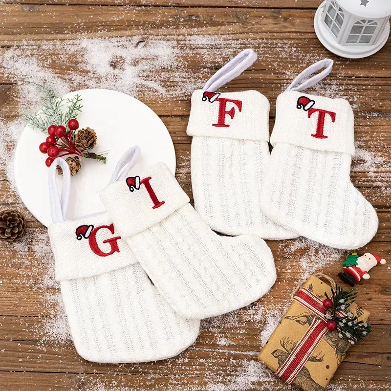 Christmas Socks Knitting Snowflake Letter Stocking Christmas Decoration for Home Xmas Tree Ornament Gift Navidad Natal 2024