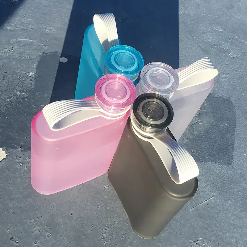 500ML Square Water Bottle Portable Flat Style Water Cup with Handle Outdoor Sports Drinks Kettle Sport Bottle Drinkware