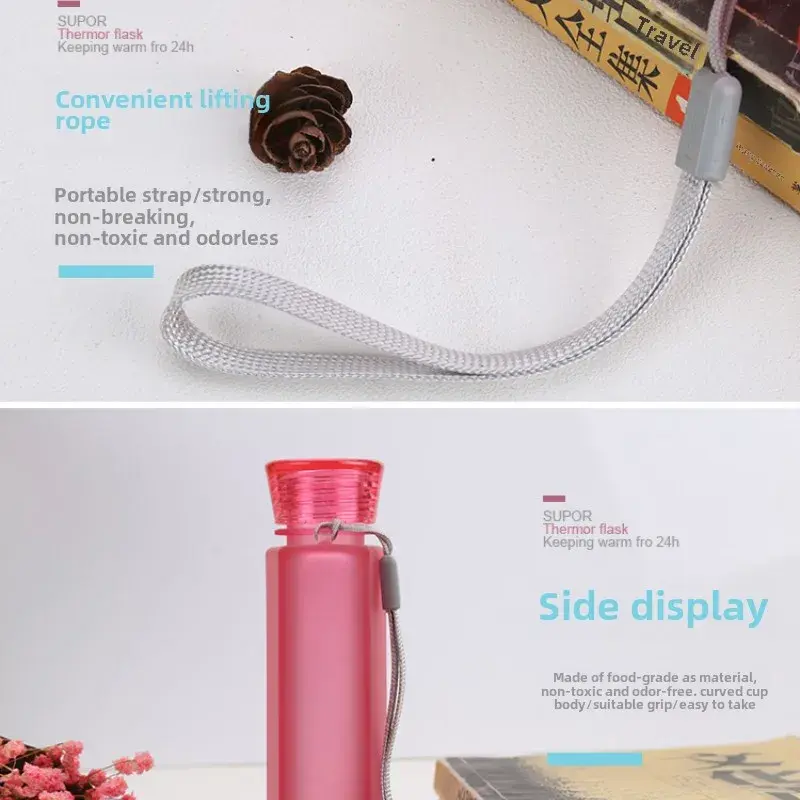 500ML Square Water Bottle Portable Flat Style Water Cup with Handle Outdoor Sports Drinks Kettle Sport Bottle Drinkware