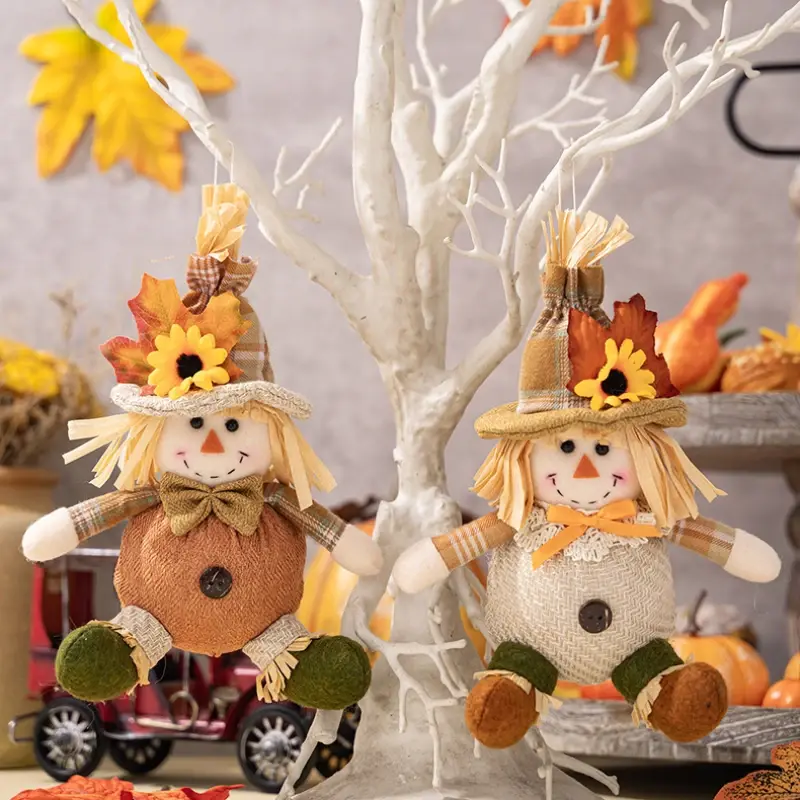 Thanksgiving Scarecrow Doll Series Decorations Harvest Season Maple Leaf Straw Hat Gnome Doll for Thanksgiving Decorative