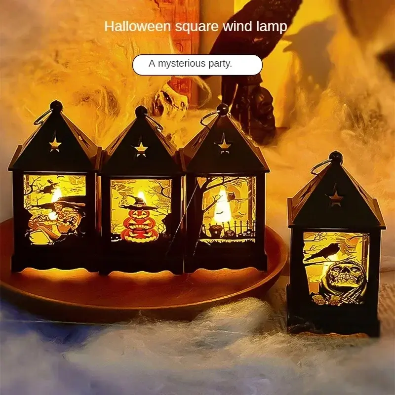 Halloween Decoration Electronic Candle Light Retro Pumpkin Ghost Castle Lantern Night Light LED Lamp Halloween Decoration 2024