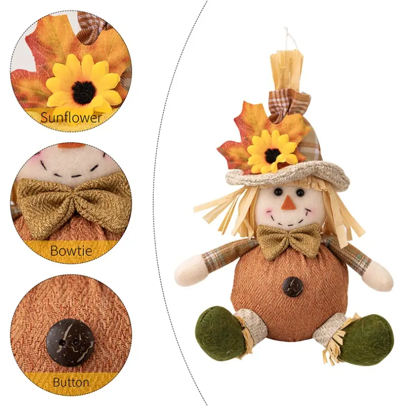 Thanksgiving Scarecrow Doll Series Decorations Harvest Season Maple Leaf Straw Hat Gnome Doll for Thanksgiving Decorative