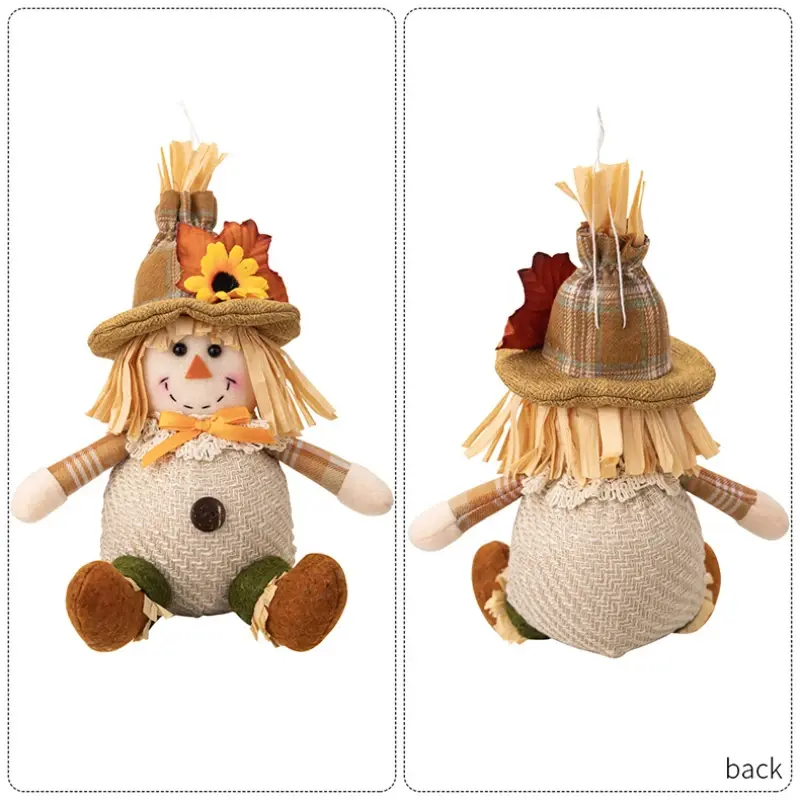Thanksgiving Scarecrow Doll Series Decorations Harvest Season Maple Leaf Straw Hat Gnome Doll for Thanksgiving Decorative