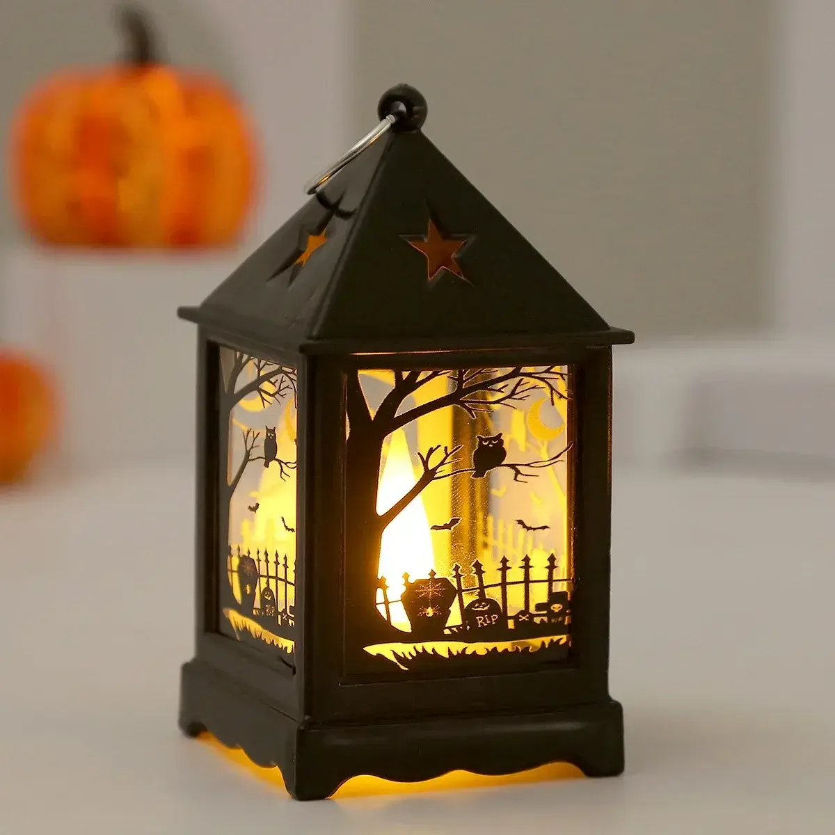 Halloween Decoration Electronic Candle Light Retro Pumpkin Ghost Castle Lantern Night Light LED Lamp Halloween Decoration 2024