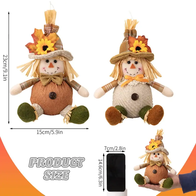 Thanksgiving Scarecrow Doll Series Decorations Harvest Season Maple Leaf Straw Hat Gnome Doll for Thanksgiving Decorative