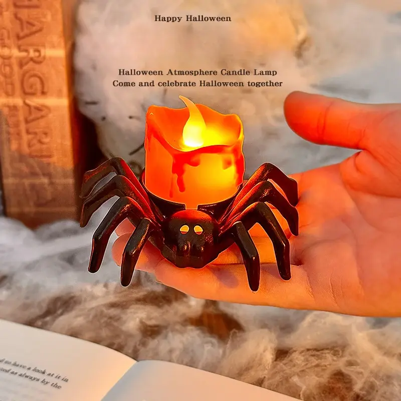 12Pcs Halloween Decoration Pumpkin Lantern Ornament LED Electronic Candlelight Party Supplies Halloween Prop Spider Night Light