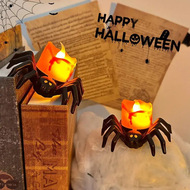 12Pcs Halloween Decoration Pumpkin Lantern Ornament LED Electronic Candlelight Party Supplies Halloween Prop Spider Night Light