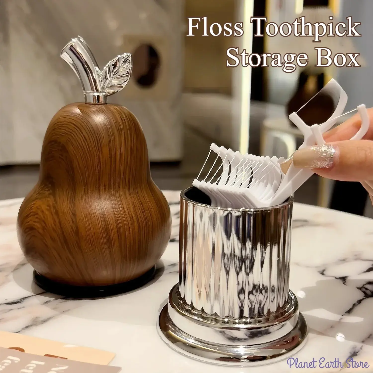 1Pc High Luxury Wood Grain Floss Toothpick Storage Case Creative Gourd-shaped Cotton Swab and Toothpick Storage Box