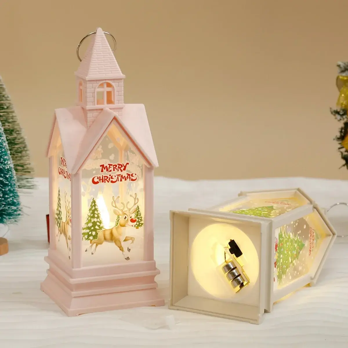 Christmas Decoration Night Light Castle Night Light Hanging Vintage Santa Lights Luminous LED Lantern Party Props Ornaments