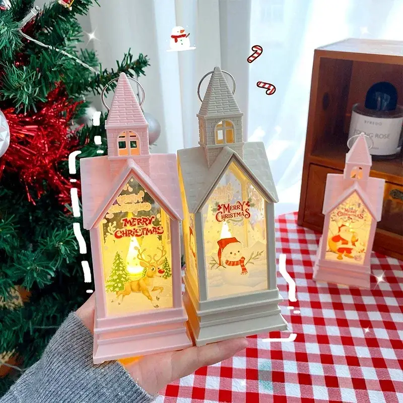Christmas Decoration Night Light Castle Night Light Hanging Vintage Santa Lights Luminous LED Lantern Party Props Ornaments