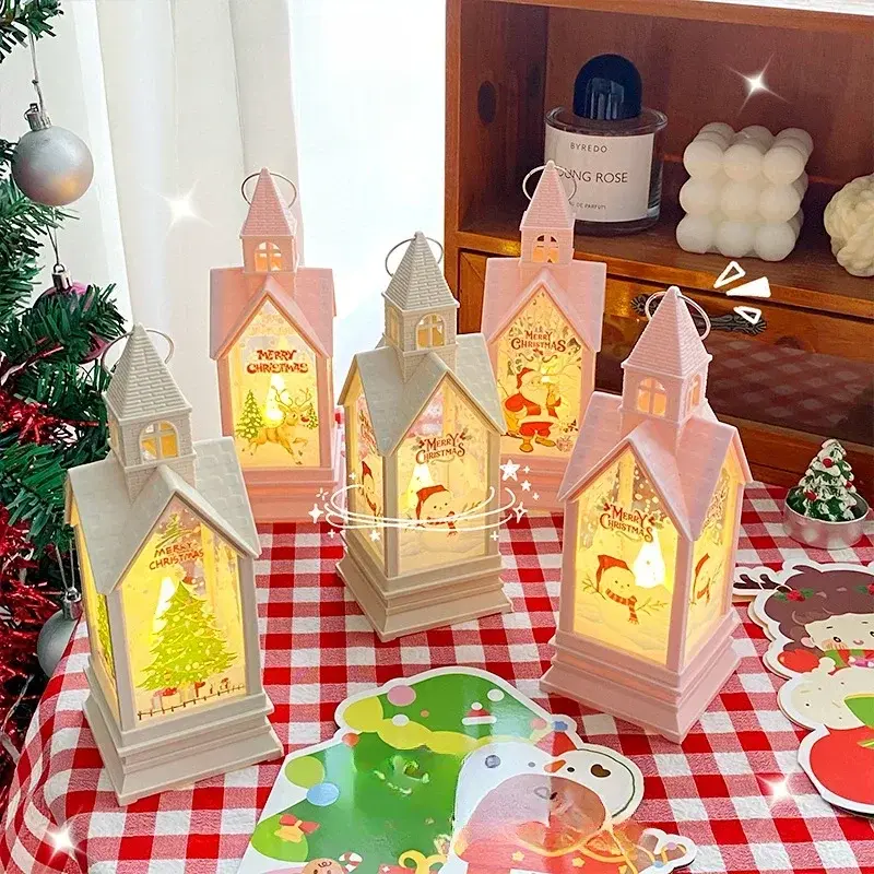 Christmas Decoration Night Light Castle Night Light Hanging Vintage Santa Lights Luminous LED Lantern Party Props Ornaments