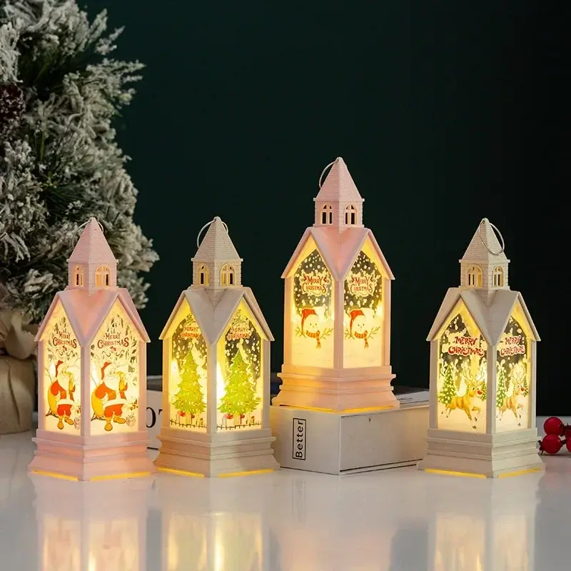 Christmas Decoration Night Light Castle Night Light Hanging Vintage Santa Lights Luminous LED Lantern Party Props Ornaments
