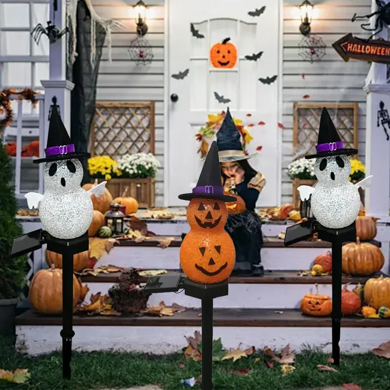 Halloween Pumpkin Ghost Lawn Light Solar Powered Resin Ghost Skull Pumpkin Lantern LED Lawn Light Terrace Garden Decoration