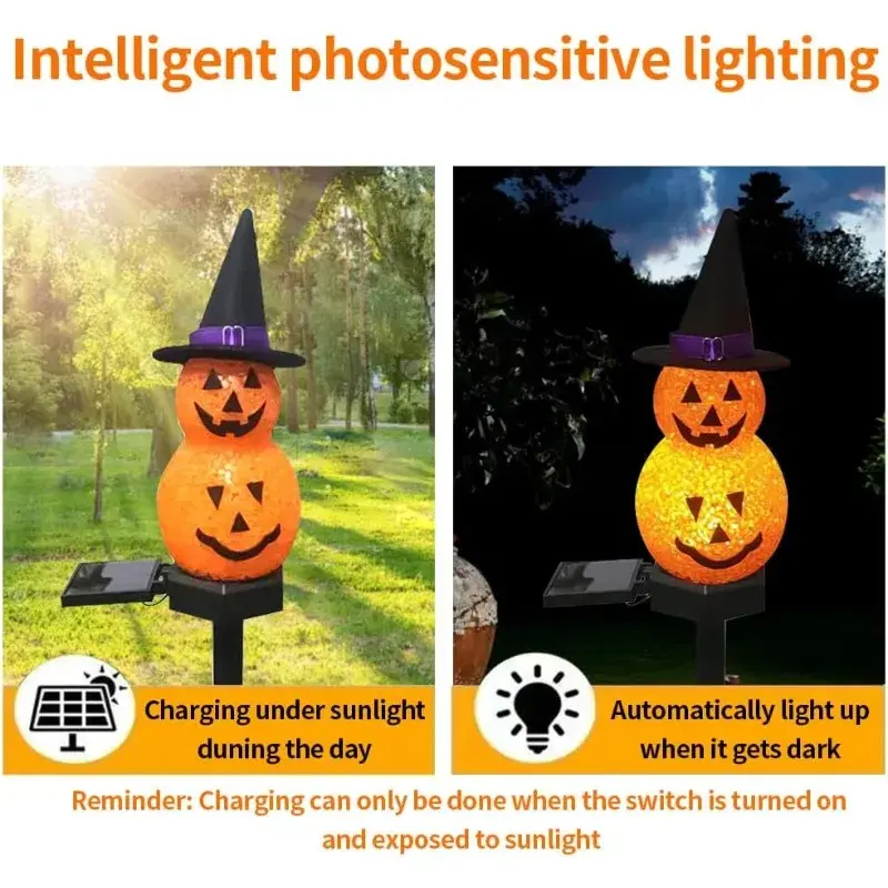 Halloween Pumpkin Ghost Lawn Light Solar Powered Resin Ghost Skull Pumpkin Lantern LED Lawn Light Terrace Garden Decoration