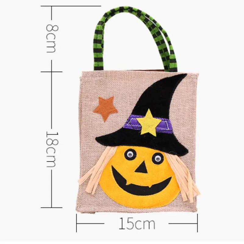 Halloween Linen Treat Cosmetics Candy Jewelry Gift Bags Cat Pattern Totes Bag Trick or Treat Halloween Party Favor Handbag