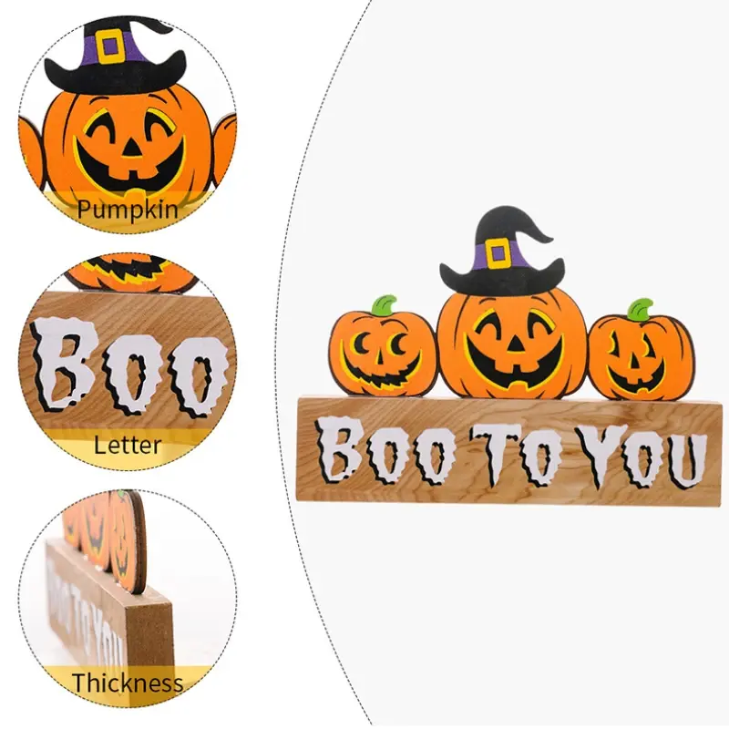 Halloween Wooden Tabletop Centerpieces Spooky Halloween Ornament for Table Party Home Decoration Model Pumpkin Ghost Ornaments