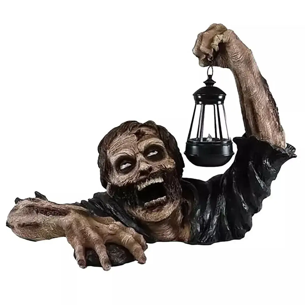Horror Zombie Carrying Lamp Ornament Garden Crafts Decor Resin Statue Model Doll LED Lantern Light Garden Halloween Decoration