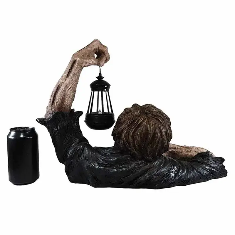 Horror Zombie Carrying Lamp Ornament Garden Crafts Decor Resin Statue Model Doll LED Lantern Light Garden Halloween Decoration