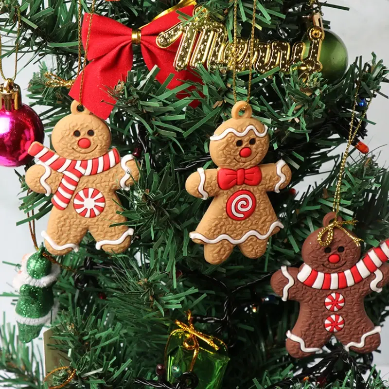 12Pcs Christmas Gingerbread Man Biscuits Charms PVC Cookie Xmas Pendant for Christmas Tree Decoration Home Holiday Decorations