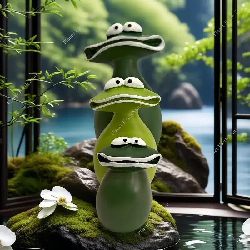 Big Mouth Frog Figurines Garden Decoration Outdoor Frog Decorations Cute Yard Frog Family Statues for Decorating Patio Lawn