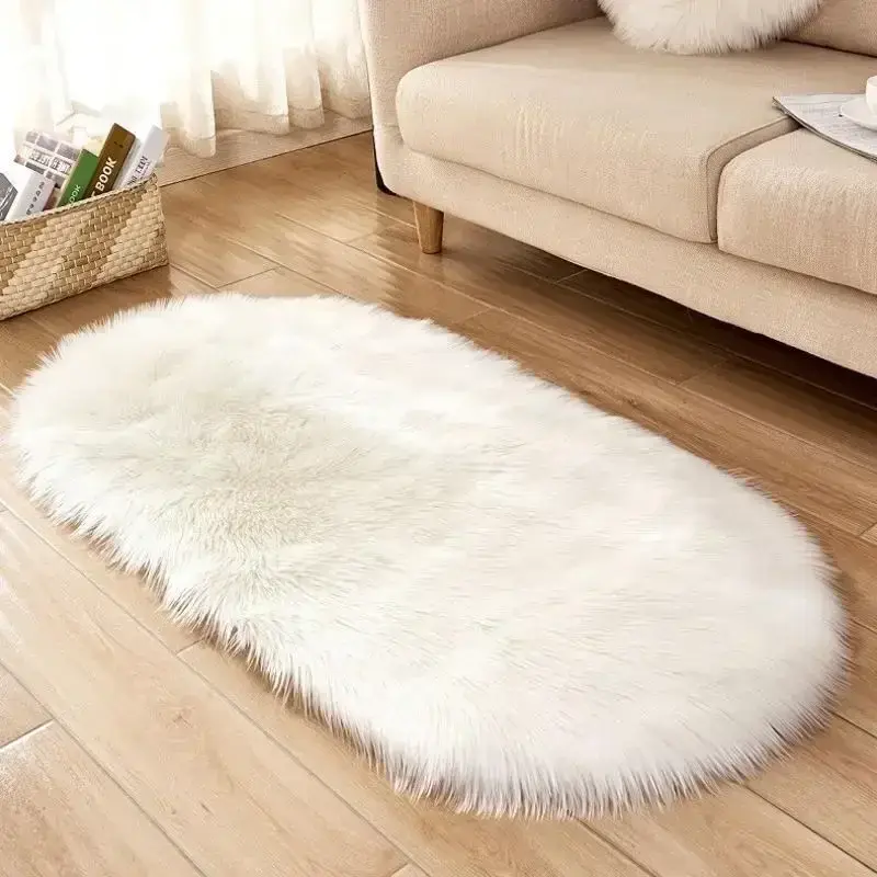 Super Soft Plush Oval Rug Mat Fluffy White Carpets for Living Room Home Decor Bedroom Kid Room Decoration Salon Thick Pile Rug