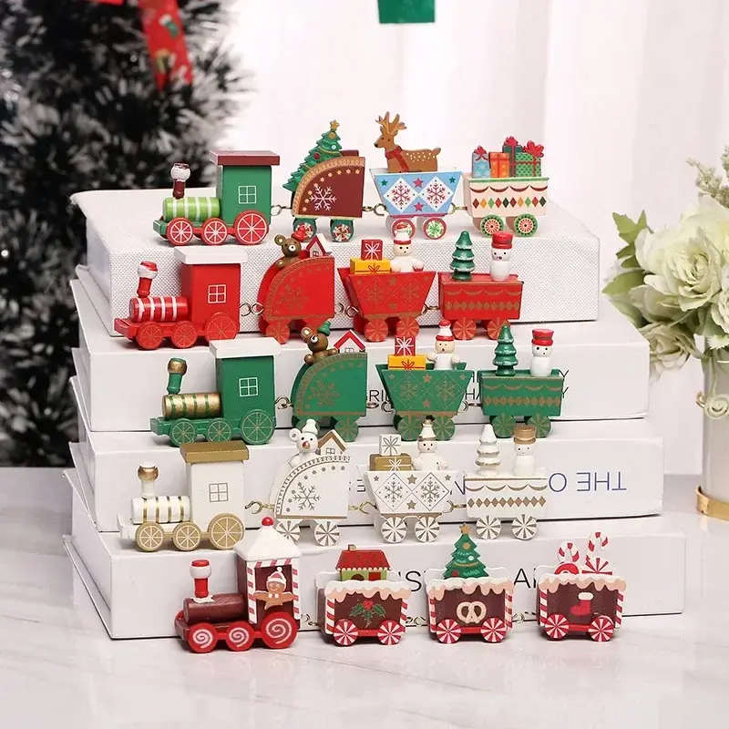 Wooden Christmas Small Train Xmas Ornaments Merry Christmas Decor for Home Happy New Year Creative Kids Naviidad Gifts Gift