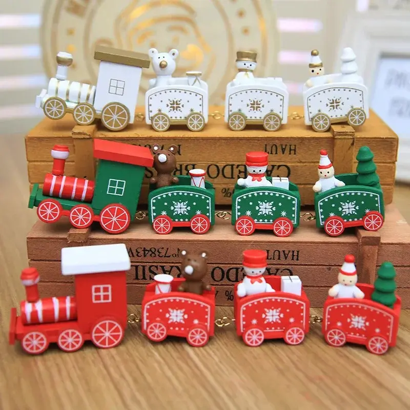 Wooden Christmas Small Train Xmas Ornaments Merry Christmas Decor for Home Happy New Year Creative Kids Naviidad Gifts Gift