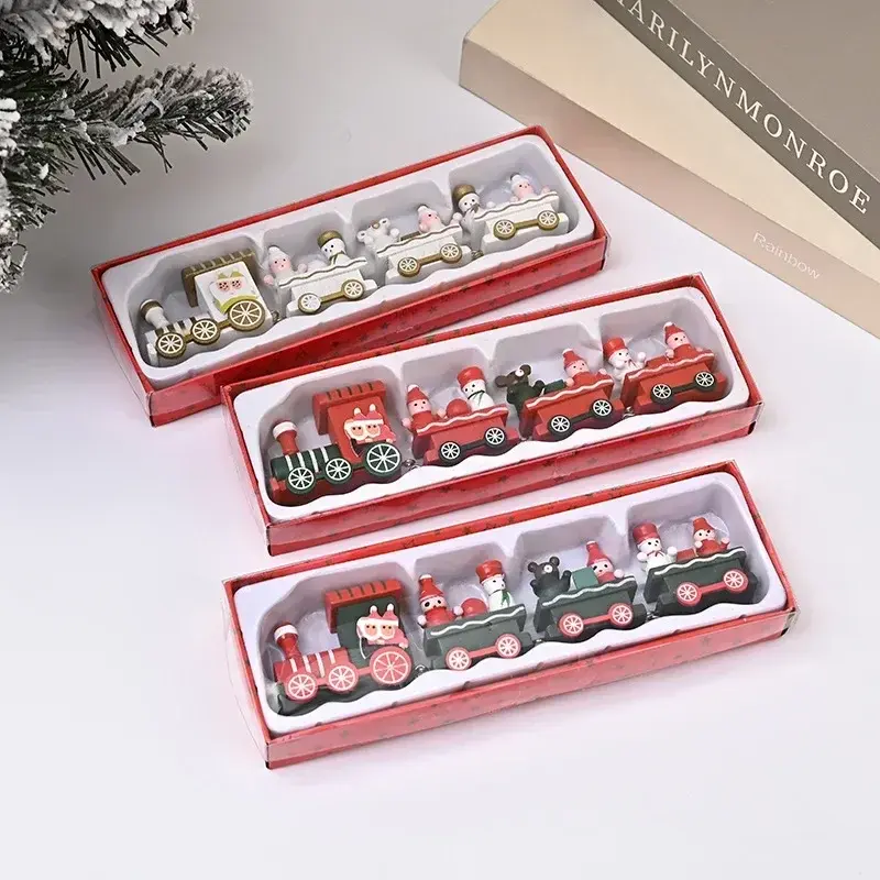 Wooden Christmas Small Train Xmas Ornaments Merry Christmas Decor for Home Happy New Year Creative Kids Naviidad Gifts Gift