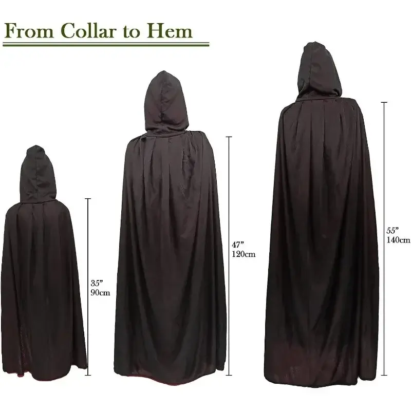 Adult Kids Halloween Vampire Cape Hooded Medieval Costume Witch Wicca Vampire Halloween Cosplay Costume Cape Men Women Kids