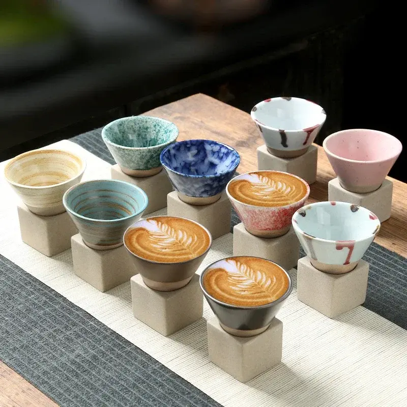 1PC Vintage Ceramic Mug Coarse Pottery Afternoon Tea Cups Creative Tapered Funnel Coffee Cup Home Kitchen Drinking Utensils