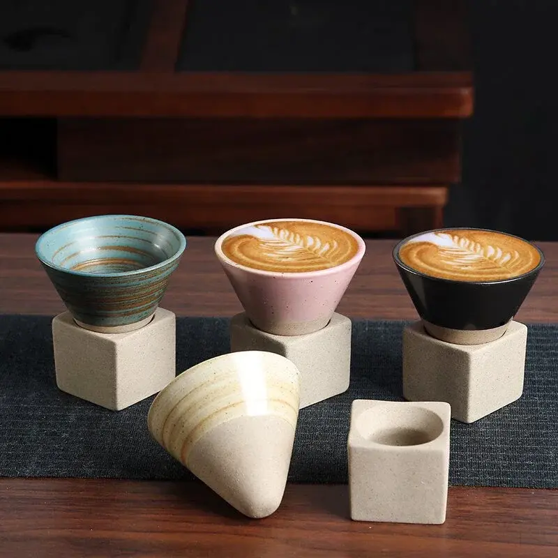 1PC Vintage Ceramic Mug Coarse Pottery Afternoon Tea Cups Creative Tapered Funnel Coffee Cup Home Kitchen Drinking Utensils