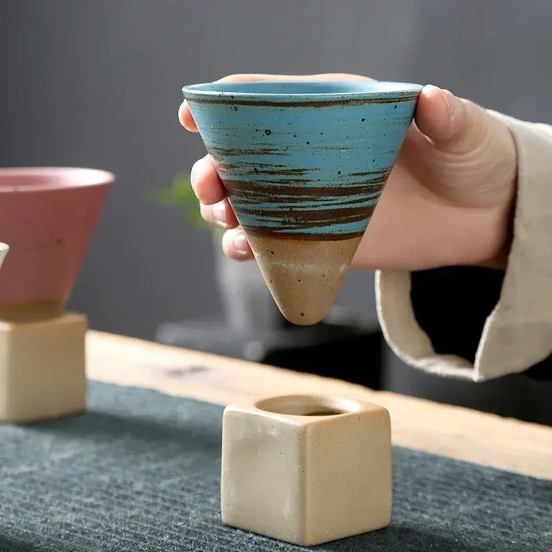 1PC Vintage Ceramic Mug Coarse Pottery Afternoon Tea Cups Creative Tapered Funnel Coffee Cup Home Kitchen Drinking Utensils