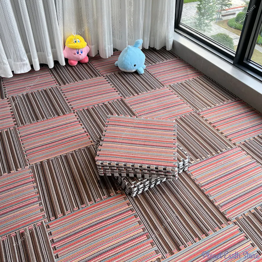 10Pcs EVA Foam Baby Play Mat Puzzle Mat Linen Stripe Splicing Floor Tiles Toy Interlock Floor Soft Carpet for Kids 30*30*1CM