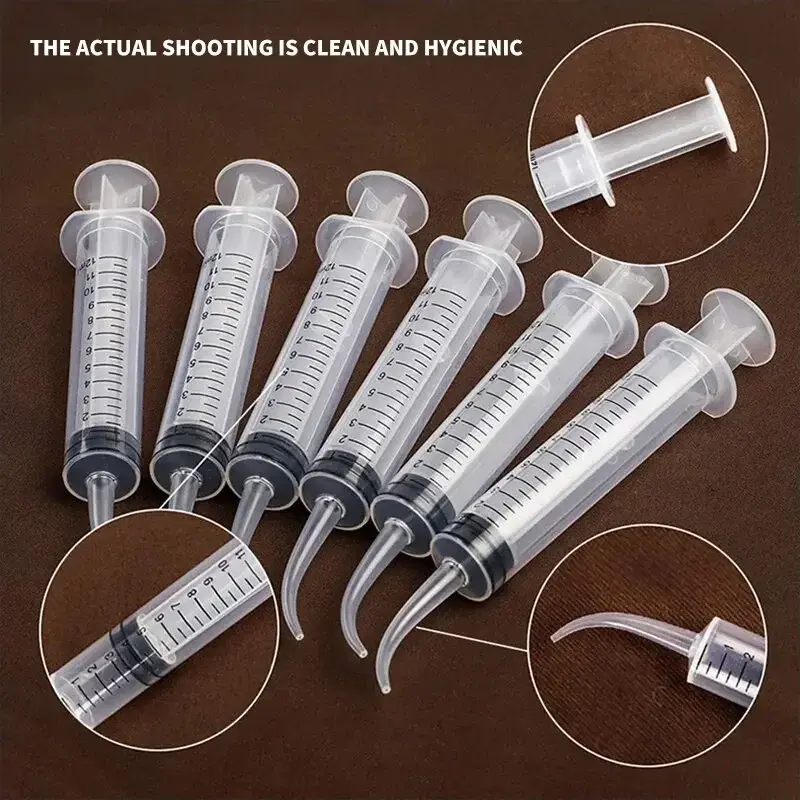 Syringe with Curved Tip and Straight Tip Disposable Irrigation Syringe Mouthwash Cleaner for Oral Care Animal Feeding 1/5/10Pcs